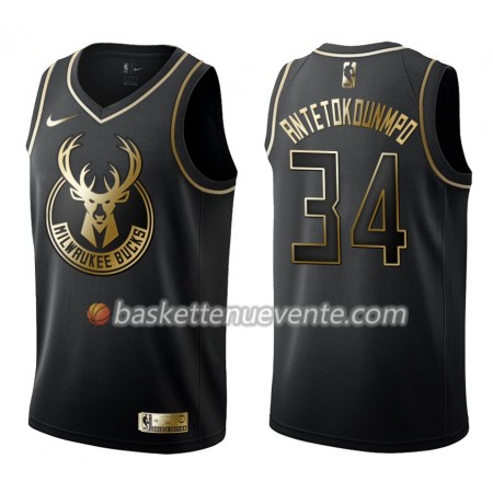 Maillot Basket Milwaukee Bucks Giannis Antetokounmpo 34 Nike Noir Gold Edition Swingman - Homme